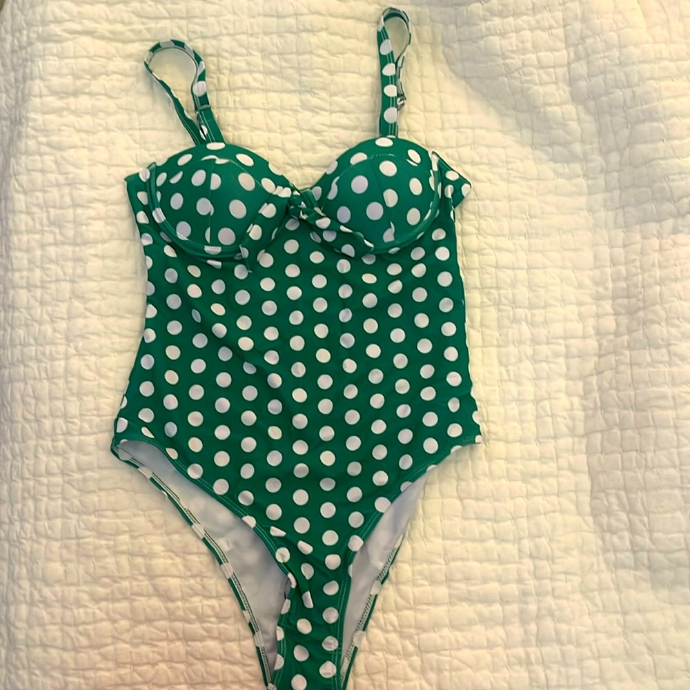 Women’s bathing suit, one piece polkadot, Kelli green